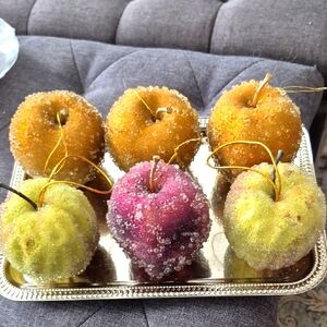 Decorative Faux Fruit Set Ornaments Sugared Set Of Six Apples